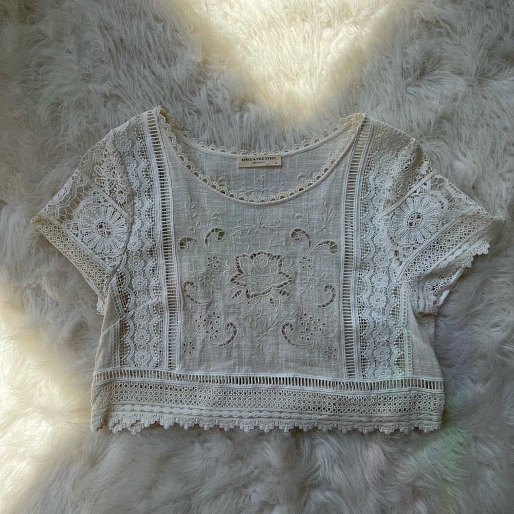 Spell Abigail Lace Cropped Top